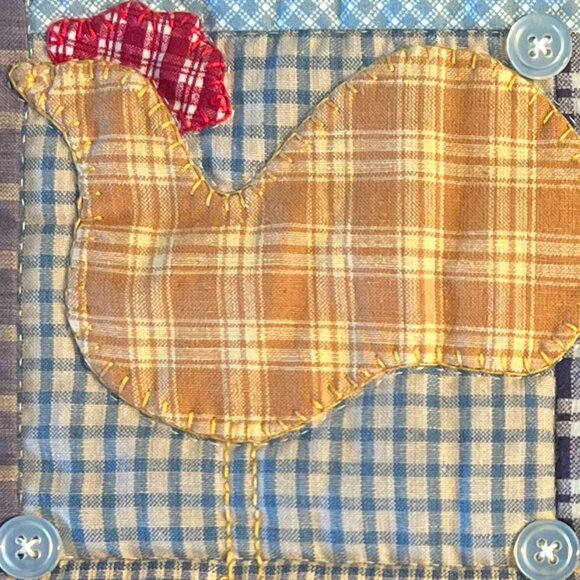Handmade Folk Art CHICKEN USA FLAG Patchwork Appliqué Quilt Square Wall Hanging - Picture 5 of 11